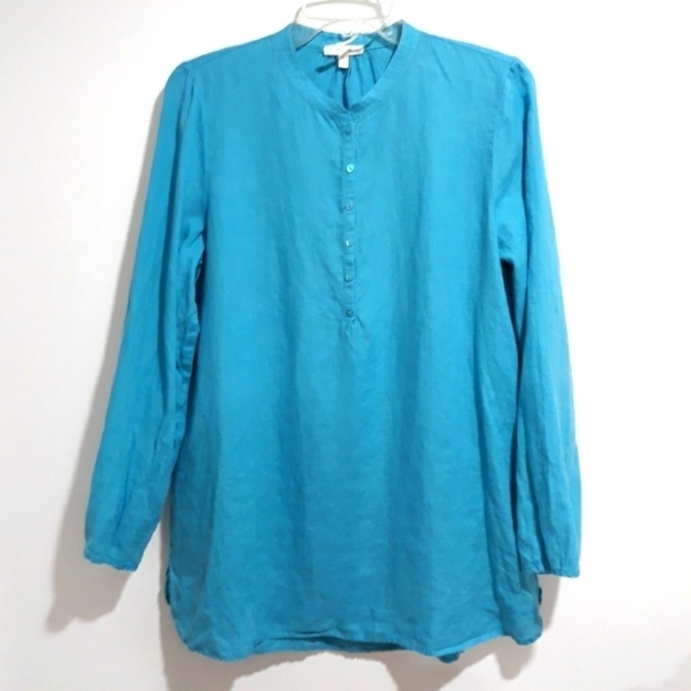 Eileen Fisher 100% organic linen blue oversized Long-Sleeve top size sma…